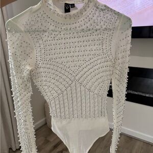 Windsor White Rhinestone Embellished Bodysuit